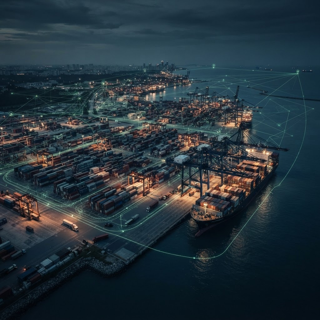 Global shipping port with a network of trade connections